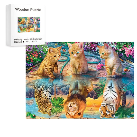 Wooden Cats Reflection Puzzle