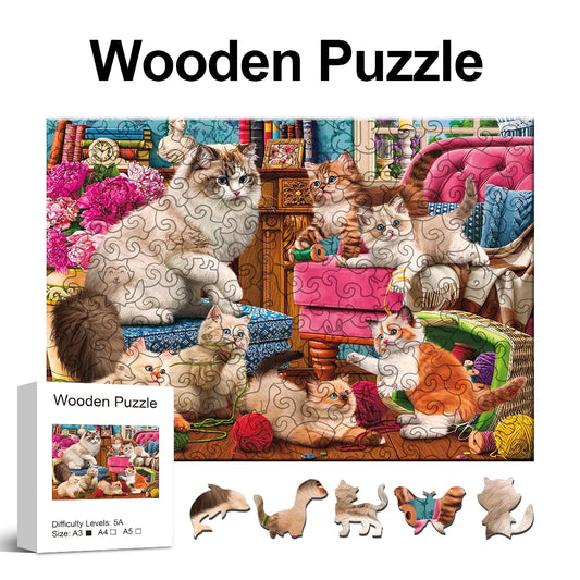 Wooden Home Cats Puzzle