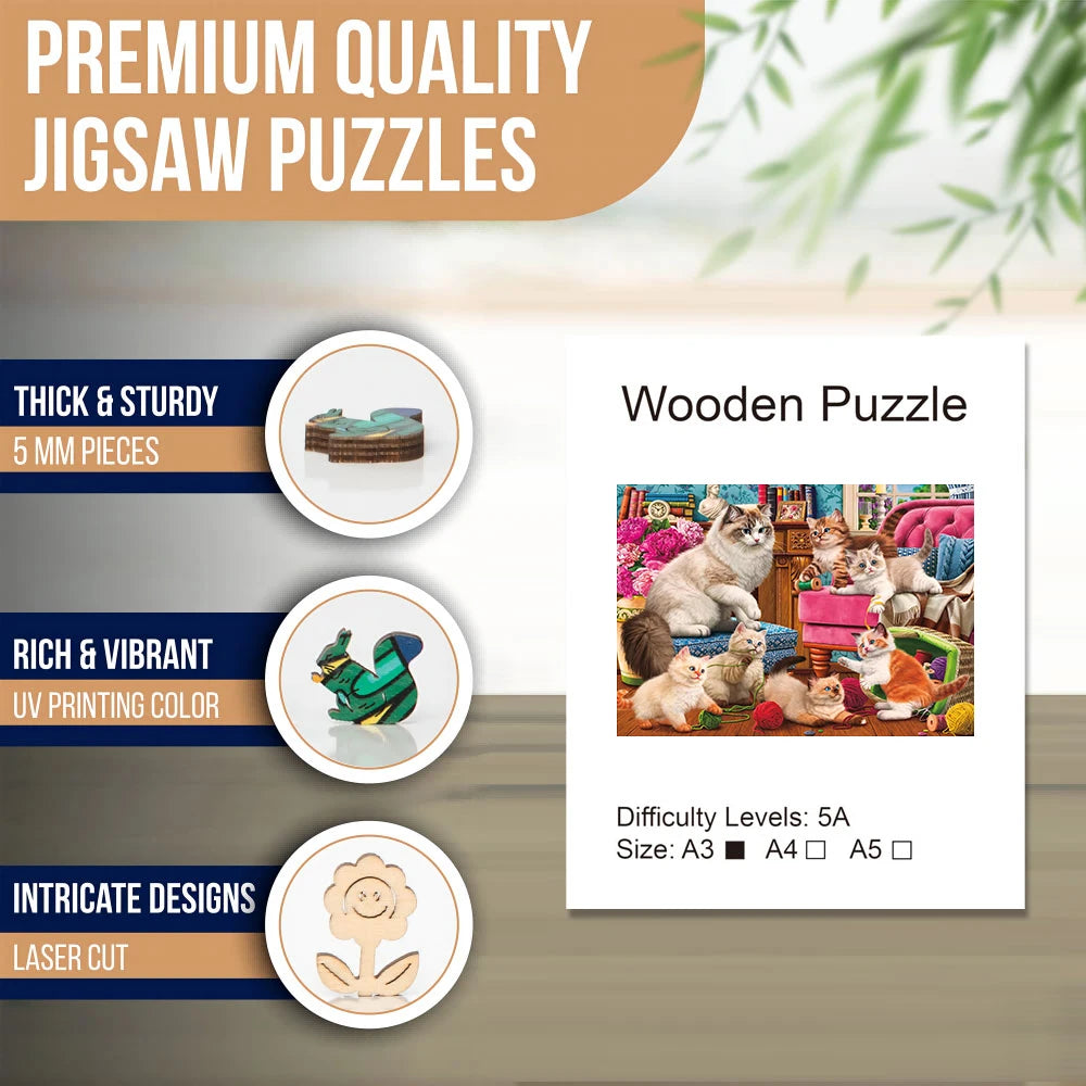 Wooden Home Cats Puzzle