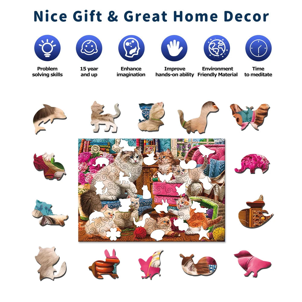 Wooden Home Cats Puzzle