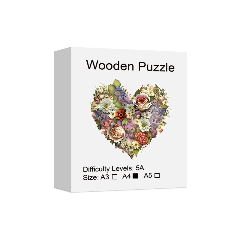 Wooden Heart Flowers Puzzle