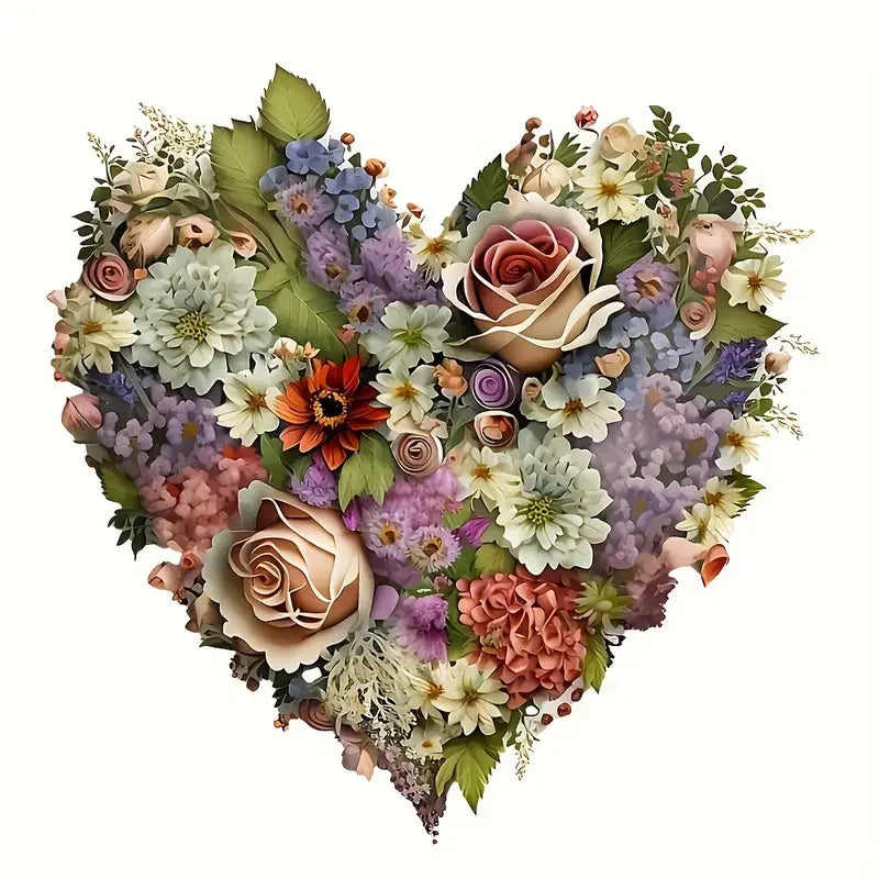 Wooden Heart Flowers Puzzle