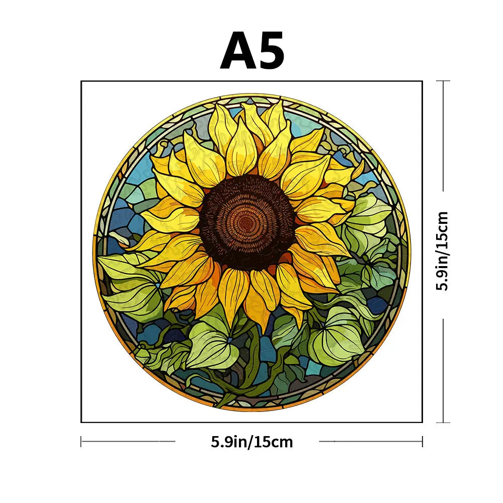 Rompecabezas de madera con forma de girasol