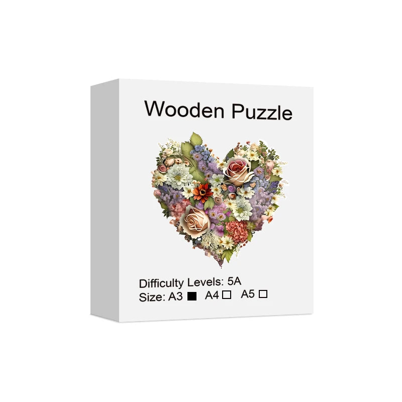 Wooden Heart Flowers Puzzle