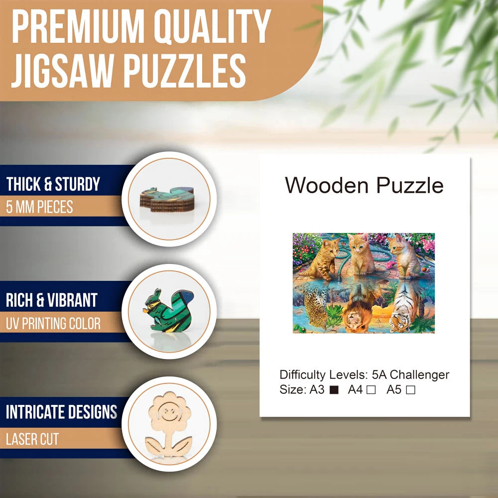 Wooden Cats Reflection Puzzle