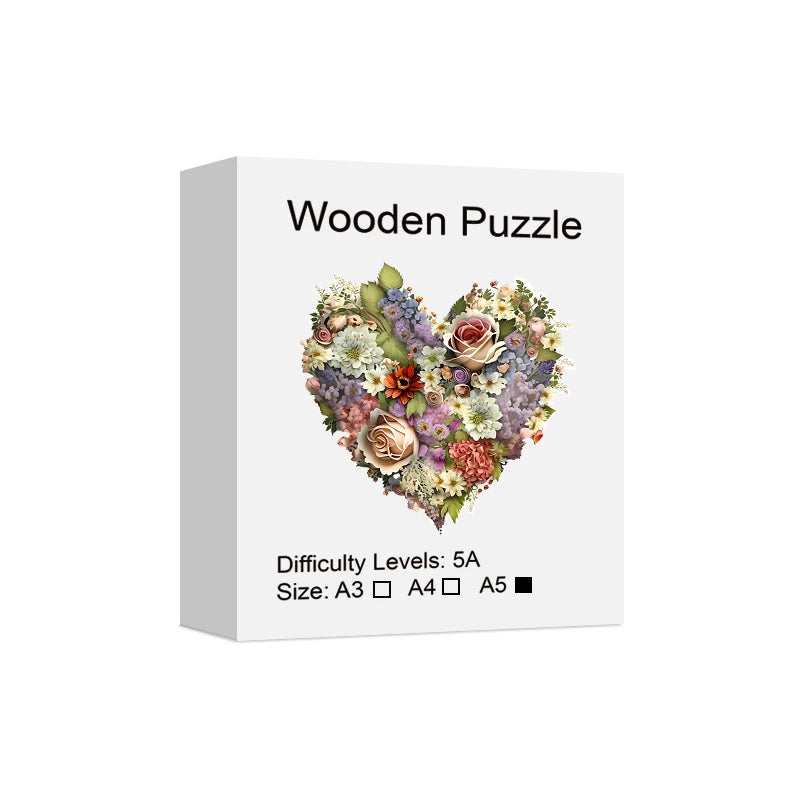 Wooden Heart Flowers Puzzle